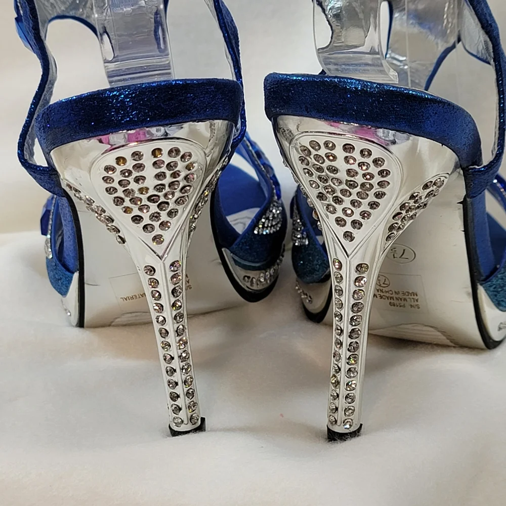 NWOT Elegant Blue and Silver Heels - Picture 7 of 11